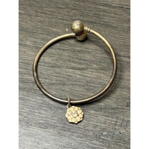 PANDORA 925 Silver Vintage Minimalist Bead Ball Bangle Bracelet Blooming Dahlia